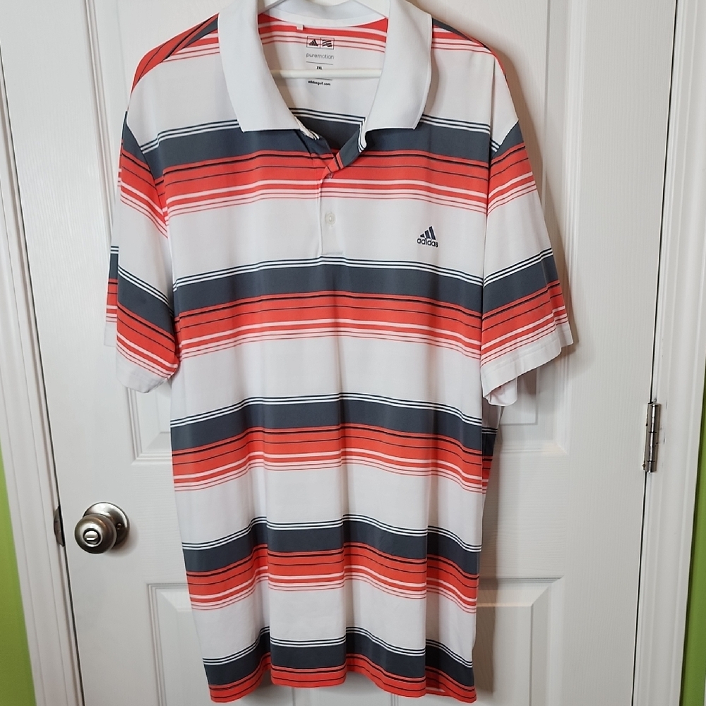 Adidas Golf PureMotion Striped Polo Shirt, Men's Size 2XL
